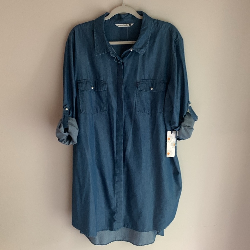 Chambray Button Down Shirt Dress - 3x